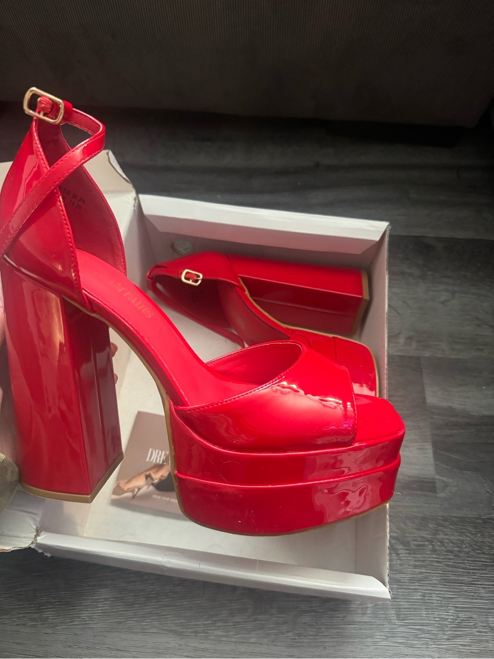 Amazon Red Patent Platform Block Heel Sandals - Picture 2 of 3